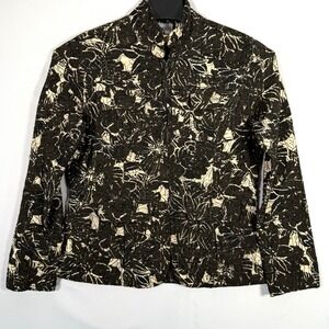 Chicos Textured Floral Zip Jacket Black and Tan‎ women's Size 0
